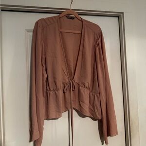 SHEIN curve Elegant Mauve Tie-Front Blouse